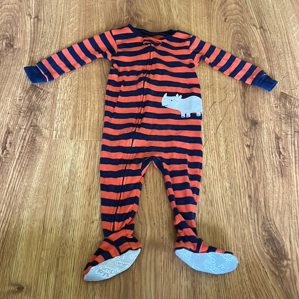 5/$10 Carters Orange and Blue Striped Sleep and Play 6-9m